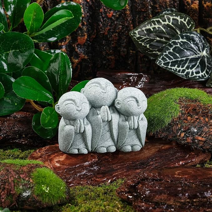 Mini Zen Monk Praying Statue Small Buddha Jizo Figurine Sandstone Feng Shui Sculpture Ornament for Fish Tank Decor Home Garden Good Luck Decoration - Chanting