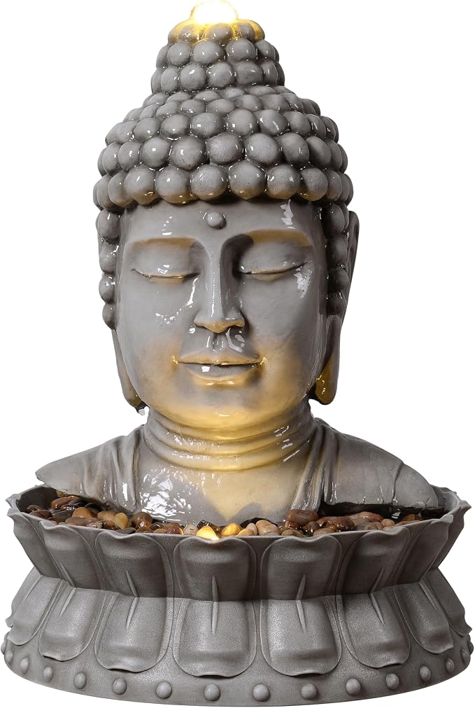 Buddha Water Fountain Outdoor, Zen Garden Fountain with LED Lighting, Serene Buddha Statue for Outdoor Decor, for Mom, Men and Women