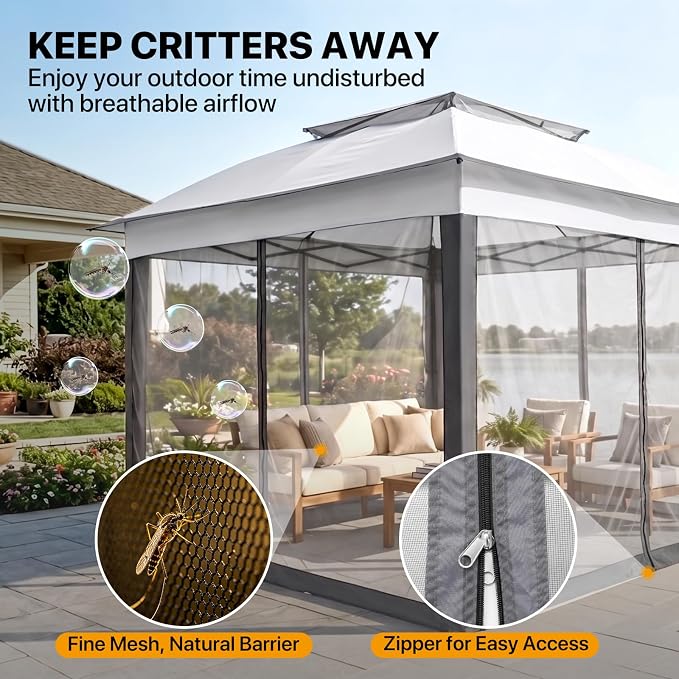 COOS BAY 11x11 Pop Up Gazebo with Mesh Netting, Instant Outdoor Canopy Tent, Water Resistant Shelter with UPF 50+ UV Protection, 121 Sq Ft Coverage, Gray