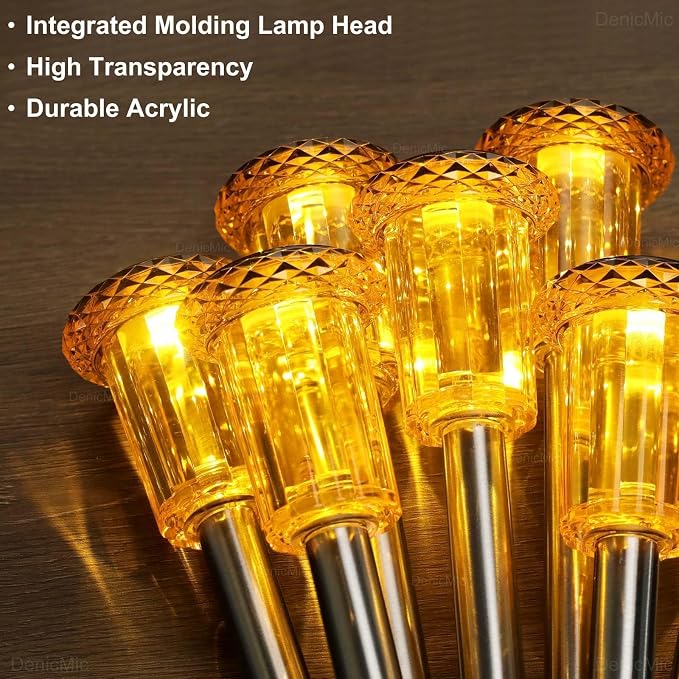 DenicMic Solar Halloween Lights Outdoor Fall Decorations Orange LED 10 Pack | Yard Garden Pathway Walkway Patio Diamond-like Style Starburst Light Pattern, Acrylic/Stainless Steel, Autumn/Halloween Decor