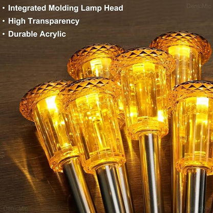 DenicMic Solar Halloween Lights Outdoor Fall Decorations Orange LED 10 Pack | Yard Garden Pathway Walkway Patio Diamond-like Style Starburst Light Pattern, Acrylic/Stainless Steel, Autumn/Halloween Decor