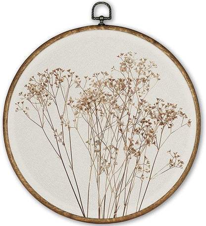 TLESKE Beige Fall Rustic Botanical Round Wall Art Decor, Autumn Boho Wildflower Floral Framed Canvas Prints Artwork, Neutral Vintage Wall Hanging Door Decor for Farmhouse Bedroom Living Room, Home Décor Products 10x10