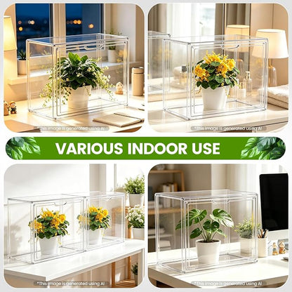 BOHOIDEE 14.1"X10.6"X8.6" Mini Greenhouse for Indoor, Clear Portable Tabletop Green House with Magnetic Door for Small Plants Nursery Germination and Display(1, Medium-A)