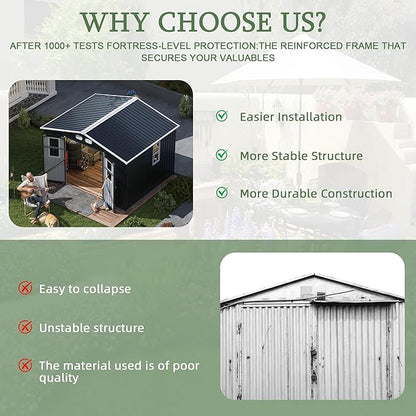 KEIKI Large 8x10 Metal Shed with Four Windows, Lockable Outdoor Storage Shed for Backyard, Tiny House Sheds, Metal Storage Shed for Tools & Equipment, Sheds and Outdoor Storage, Dark Gray