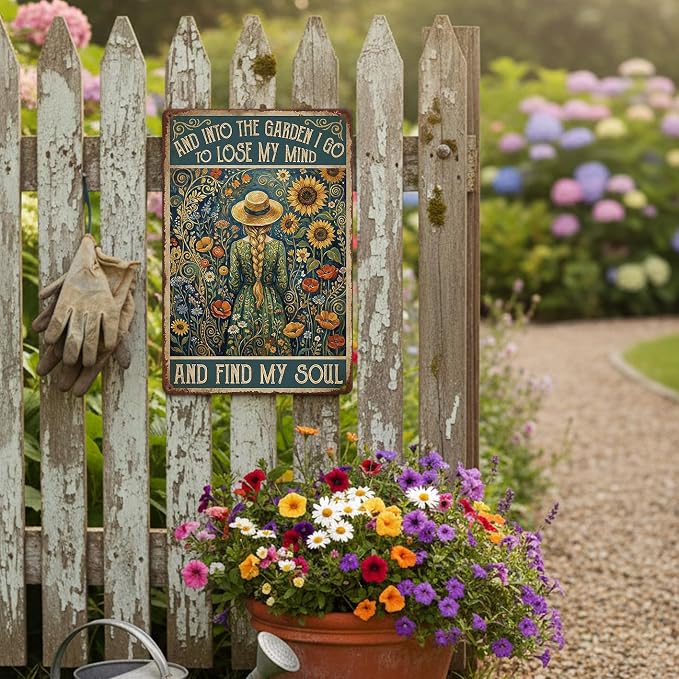 Garden Decor Sign Into the Garden I Go Floral Wall Art | Nature Lovers • Patio Yard Display • Garden Theme • Vintage Cottage Style • UV Printed • 8x12 Inch