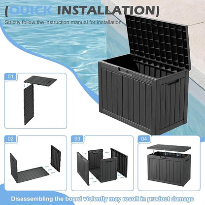 Outdoor Storage Box, 45 Gallon Resin Deck Boxes Outdoor Waterproof For Patio Furniture, Garden Tools, Pool Supplies, Lockable And UV Resistant (Striped Black)