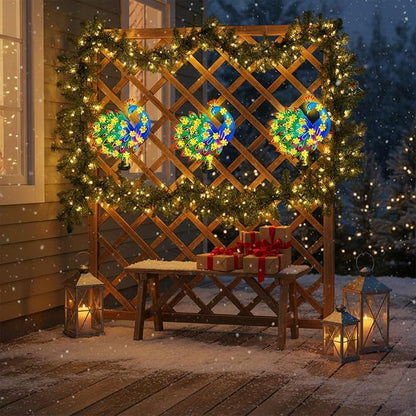 2 Pack Metal Peacock Outdoor Wall Decor with 30 Led Solar Lights- 13.8" Outdoor Fence Wall Art Decor, Gift for Mom Grandma Women Birthday Gardening,Hanging Decoration for Garden Patio Porch Yard