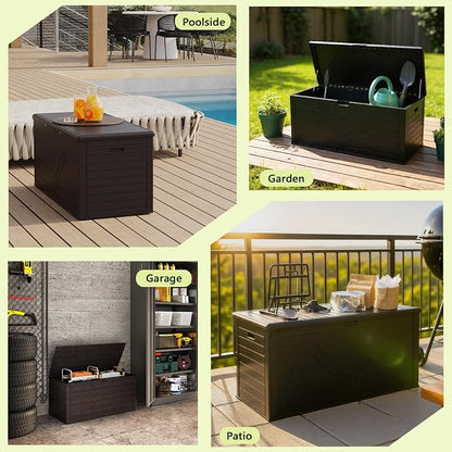 Outdoor Storage Box,260 Gallon Deck Box Outdoor Storage Bench Outside Waterproof Resin Storage Bench, Lockable Patio Cushions, Garden Tools Storage For Furniture, UV Resistant