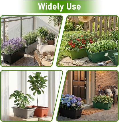 7 Pack Window Box Planters, 17 Inch Plastic Rectangular Flower Pots for Indoor/Outdoor Plants, Herbs, Vegetables, Includes Trowel, Waterproof Mat & Gloves(Light Green)