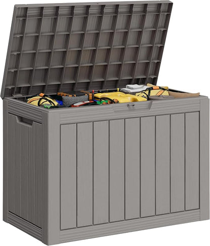 Outdoor Storage Box, 50 Gallon Resin Deck Boxes Outdoor Waterproof For Patio Furniture, Garden Tools, Pool Supplies, Lockable And UV Resistant (Striped Gray)