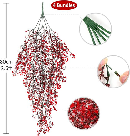 RECUTMS 4 Pcs Faux Hanging Vines Ferns Artificial Hanging Plants Fake Ivy Wall Plants Decoration for Summer Indoor Outdoor Patio Garden Wedding Graduation Balcony Christmas Party Home(Red)