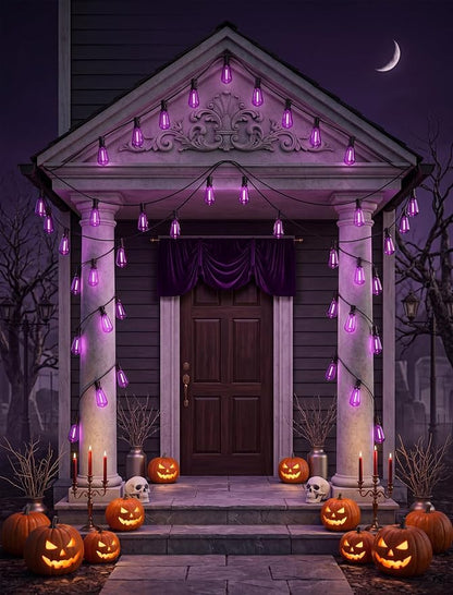 25FT Halloween Purple ST38 LED Outdoor String Lights with 25 Orange Edison Bulbs, Connectable Waterproof Hanging Patio Lights for Halloween, Thanksgiving, Backyard, Porch, Party Decor