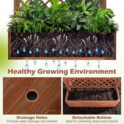 Giantex Raised Garden Bed with Trellis 2 Pack, 72'' Wooden Planter Box Outdoor w/Privacy Screen Roof, Large Vertical Garden Planter w/Drainage Holes for Climbing Plants, Patio Balcony Backyard