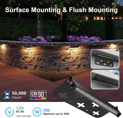4 Pack 7 Inch Retaining Wall Lights, 5W LED Hardscape Lighting 12V AC/DC Low Voltage Step Lights Outdoor, 2700K Soft White IP65 Waterproof Landscape Lighting for Patio Walls Stairs