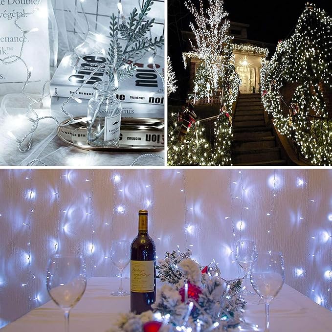 300 LED Cool White Outdoor Indoor String Lights, Safety Plug in 8 Modes Christmas Decorations, 108 ft Twinkle Fairy Lights for Bedroom, Wedding, Party(300Led-Cool White)