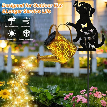 VOOKRY Solar Lights Outdoor,Watering Can with Dog Silhouette Stake | Garden Gifts for Mom,Women&Garden Lovers Waterproof Metal Garden Water kettle,Decorative Yard Patio Lawn Pathway Decor(2Pack)