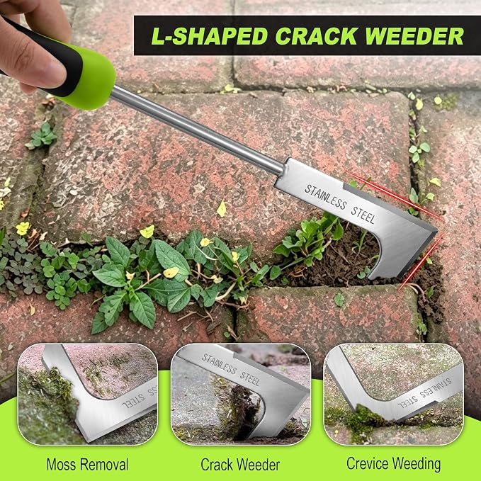 Weed Puller Kit, Crack Weeder Crevice Weeding Tool, Stainless Steel L-Shaped Hand Weeder Tool, Portable Manual Weed Puller Tool for Garden, Patio Lawn, Planting Weeding - 3 Pack