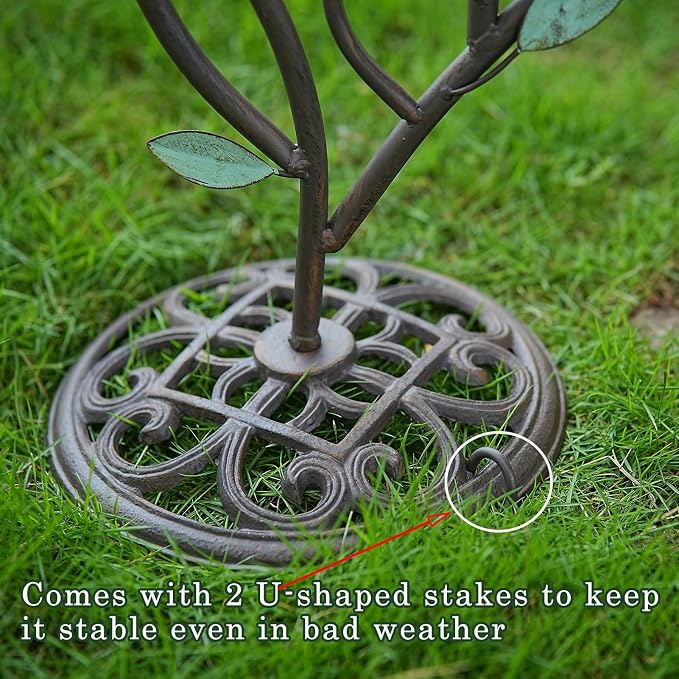 HLQMFHT 38" H Cast Iron Pedestal Bird Baths for Outdoors,3 in 1 Metal Bird Bath Bowl with Bird Houses and Bird Feeder,Garden Yard Decor