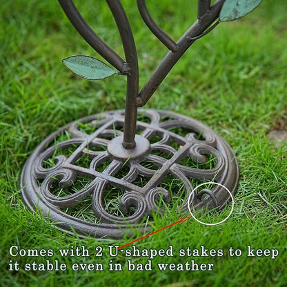 HLQMFHT 38" H Cast Iron Pedestal Bird Baths for Outdoors,3 in 1 Metal Bird Bath Bowl with Bird Houses and Bird Feeder,Garden Yard Decor