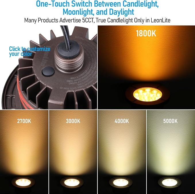LEONLITE 6-Pack Dia. 4 Inch 5CCT Well Lights Flat Top Oil Rubbed Bronze | 1800K/2700K/3500K/4000K/5000K, 12-24V AC/DC, CRI90, Landscape LED In Ground Outdoor, Low Voltage Garden Landscaping, Aluminum