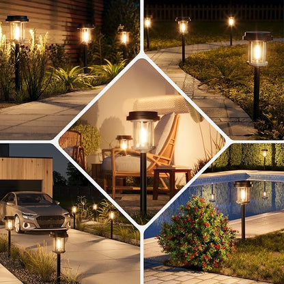 XMCOSY+ Solar Pathway Lights, 6 Pack Bright 20LM Solar Outdoor Lights, Solar Garden Lights with Metal Seeded Glass, Waterproof Landscape Lighting for Yard Path Lawn Walkway Driveway Backyard