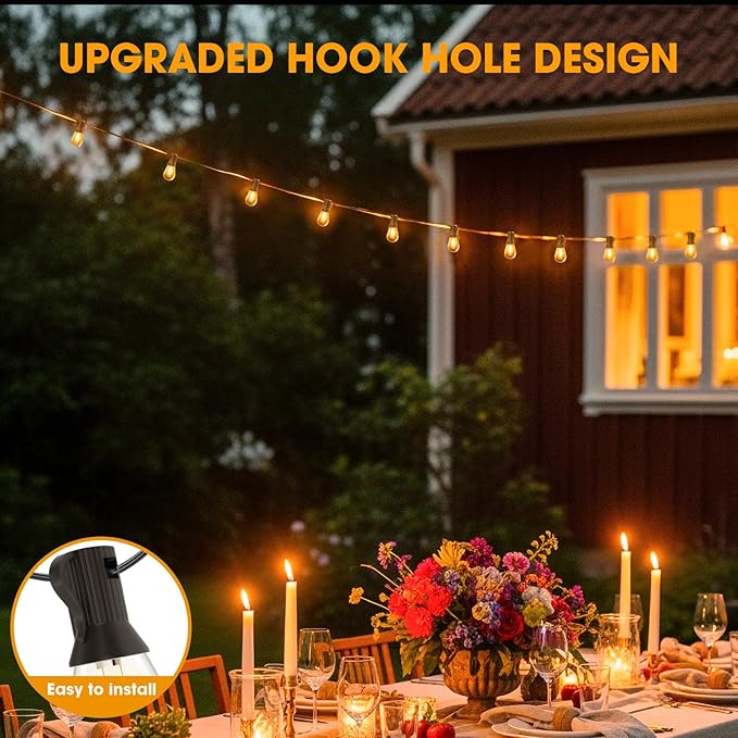 GvvooHome 50FT LED Outdoor String Lights with 25 Shatterproof Edison Bulbs (1 Spare), Dimmable Hanging Outdoor Lights for Backyard, Porch, 2700K Warm White
