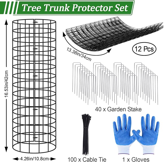 12p Tree Protectors from Deer,16.5 Inches High Pre-Curved Metal Mesh Tree Trunk Protector Stackable Vertically or Horizontally, Tree Tubes Wrap for Saplings and Fruit Garden
