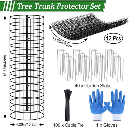 12p Tree Protectors from Deer,16.5 Inches High Pre-Curved Metal Mesh Tree Trunk Protector Stackable Vertically or Horizontally, Tree Tubes Wrap for Saplings and Fruit Garden