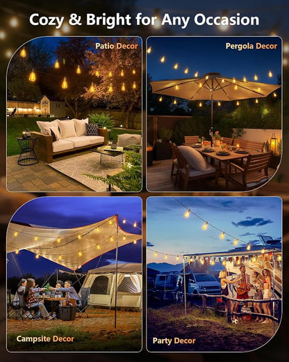 Brightown 37FT Solar String Lights Outdoor Waterproof with Remote & Timer, 10+1 LED Shatterproof Bulbs, USB/Solar Powered Dimmable Patio Lights for Garden Backyard Wedding Decor
