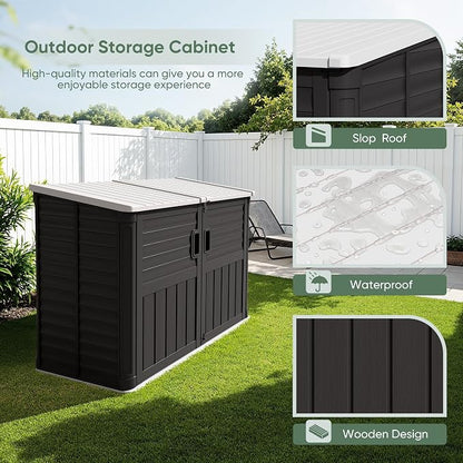 Devoko Outdoor Storage Shed, 34 Cu Ft Outdoor Storage Cabinet Without Shelf, Waterproof, Double Locks, Resin Storage for Trash Can, Garden Tools, Pool Supplies, Black