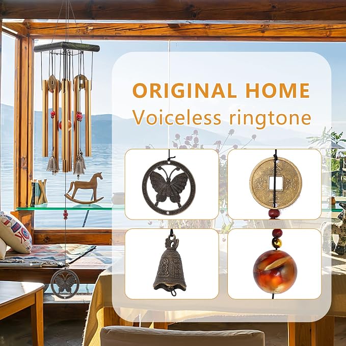 Chinese Traditional Retro 8 Tubes 5 Bells Bronze Yard Garden Outdoor Living Wind Chimes 60cm