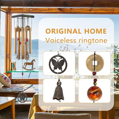 Chinese Traditional Retro 8 Tubes 5 Bells Bronze Yard Garden Outdoor Living Wind Chimes 60cm