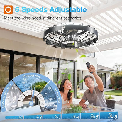 addlon 20 Inch Outdoor Ceiling Fan with Light for Patio, IP65 Waterproof Plug in Caged Hanging Fan, Remote Control, 3000-6000K Dimmable, 6 Speeds Reversible Outdoor Fan for Gazebo, Pergola, Porch