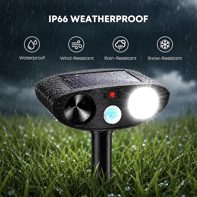 2026 Upgraded Solar Ultrasonic Animal Repeller Outdoor, Sonic Fortress Pro Deer Repellent with Motion, Waterproof,Cat Deterrent for Garden Yard, Squirrel Raccoon Skunk Rabbit Dog Bird (Black, 2-Pack)