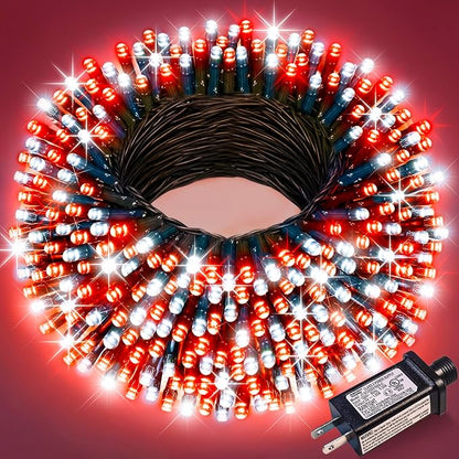 100FT 300 LED Christmas Lights Outdoor, Plug in Christmas Tree Lights Waterproof, 8 Modes String Lights for Outside House Patio Xmas Garden Party Holiday Decorations, Red and White