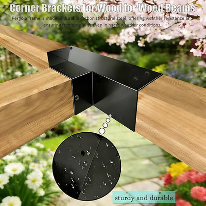 2PC T-Shaped 3-Way Pergola Bracket Kit, Pergola Kits to Build Yourself | 4x4 Corner Brackets for Wood for Wood Beams, Corner Brackets for Do It Yourself Pergola Kits Outdoor Gazebo Patio Log Cabin