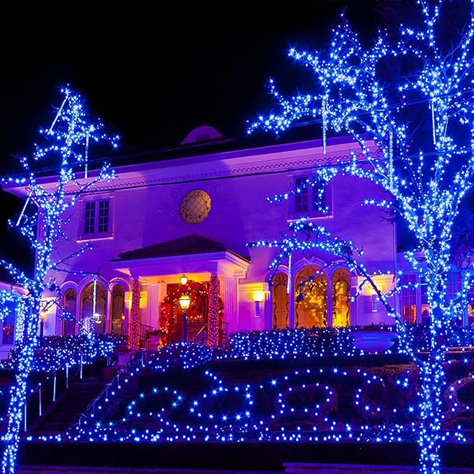 JMEXSUSS 600 LED Solar Christmas Lights, 206.7 ft Blue Solar Lights | Christmas Lights Outdoor Waterproof, 8 Modes Solar String Lights for Yard Patio Tree Garden Party Bushes Xmas Decorations