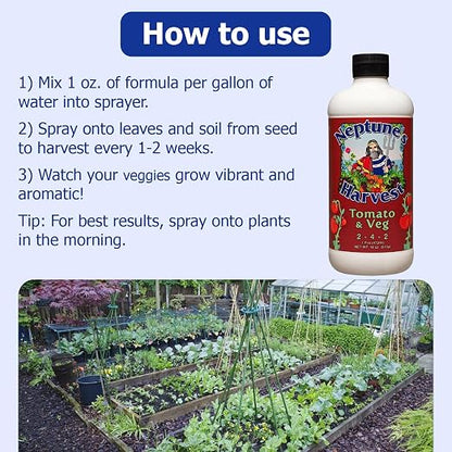 Neptune’s Harvest Organic Tomato & Vegetable Plant Fertilizer (2-4-2) - Liquid Plant Food w/Fresh Fish, Seaweed, Molasses, Yucca Extract, & Humic Acids - for Vegetable Garden (Pint)