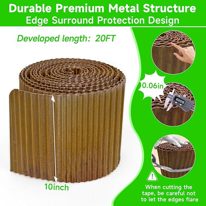 Corrugated Garden Edging,10"×20Ft Pre-Rusted Landscape Edging & Lawn Edging Border,Metal Garden Border for Flower Beds,Garden,Lawn,Raised Beds & Tree Surrounds