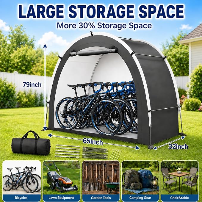 Bike Storage Shed Tent, Outdoor Portable Bicycle Storage Sheds with PU4000 Waterproof 210D Oxford Fabric for 3 Bikes, Bike Covers Shelter for Motorcycle, Garden Tools, Toys, Lawn Mower