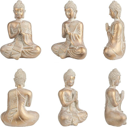 TERESA'S COLLECTIONS Buddha Statue Indoor for Zen Decor, Meditation Buddha Home Decor for Spiritual Room, Boho Gold Statue Resin for Office Table Living Room Home Decorations Gifts for Mom, 6.3"