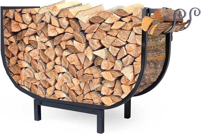 FireProof Pros 32 Inch Curved Firewood Rack, Black