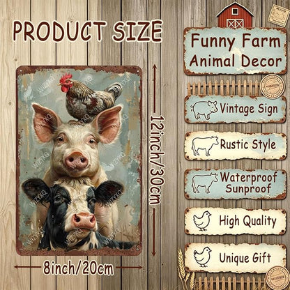 Metal Signs A Pig Cow Chicken Vintage Tin Sign for Home Office Kitchen Bar Cafe Garden Farmhouse Chicken Coop Wall Decor 12x8 Inch