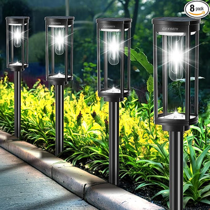 COXSENI Solar Path Lights Outdoor 8 Pack, Bright Solar Pathway Lights Outside Waterproof, Solar Powered Landscape Lights for Walkway Driveway Lawn Patio Sidewalk Garden Yard, Cool White