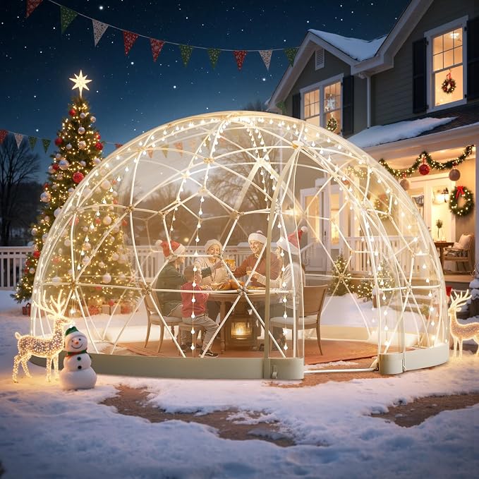 VEVOR Garden Dome Tent 12 x 7.2 ft Clear Bubble Tent House for 4–7 Person | Outdoor Igloo Waterproof PVC Geodesic Dome Greenhouse with Ventilated Window, 360° Crystal-Clear View for Gardens Patios