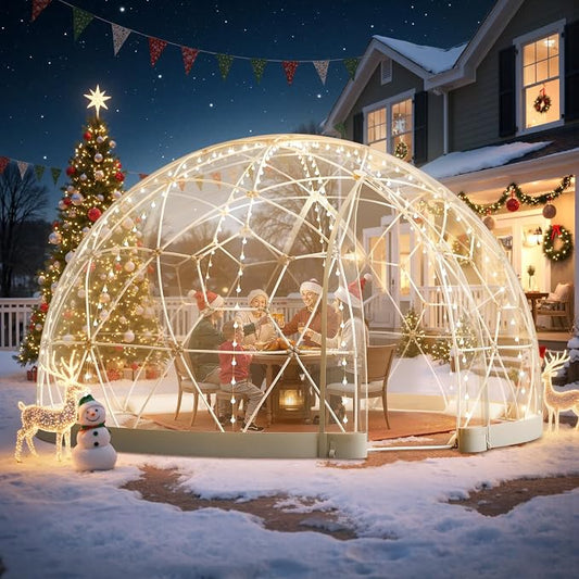 VEVOR Garden Dome Tent 12 x 7.2 ft Clear Bubble Tent House for 4–7 Person | Outdoor Igloo Waterproof PVC Geodesic Dome Greenhouse with Ventilated Window, 360° Crystal-Clear View for Gardens Patios