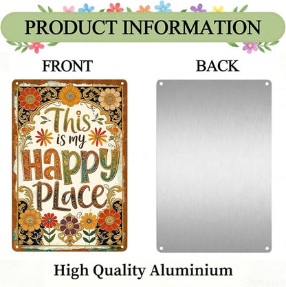 Funny Garden Metal Signs, Vintage Outdoor Wall Decor 8x12 Inch | This Is My Happy Place, Boho Weatherproof Aluminum Sign for Patio Yard Greenhouse, Gift For Gardeners