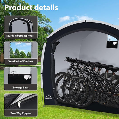 Bike Storage Shed Tent with Rain Fly, Enhanced Waterproof & Sun Protection Outdoor Storage for Bicycle, Motorcycle, Easy Setup Portable Shelter for Garden Tools, Lawn Mower (Extra Large)