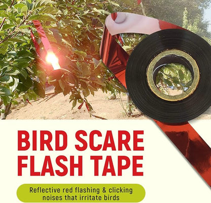 500 Ft Bird Scare Tape Red Silver Reflective Bird Repellent Flash Tape Reflective Tape to Scare Birds from Orchard, Garden, Crops, Chicken Coops, Vineyards, Trees, House, Boats & Siding