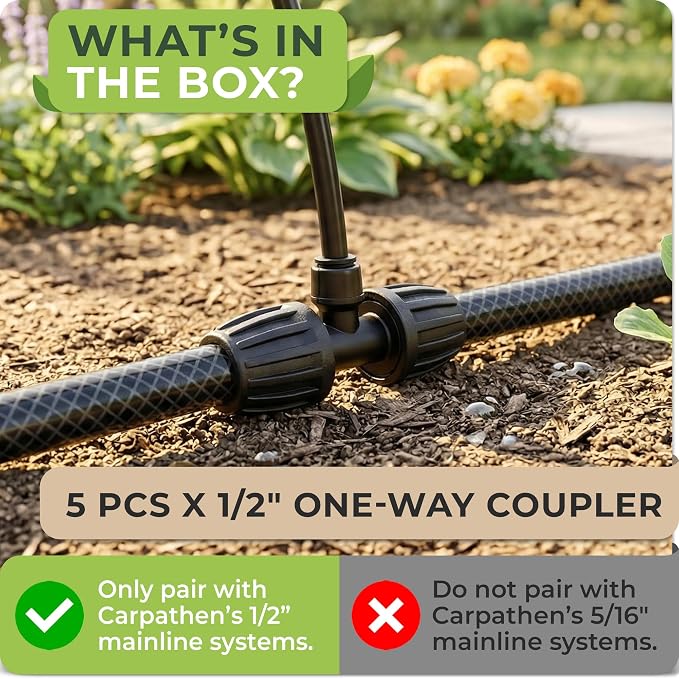 Carpathen Drip Irrigation Parts - 5PCS 1/2" to 1/4" Barbed Tee Quick Connector - Lock Reduced 1-Way T Connector - Drip Irrigation Fittings